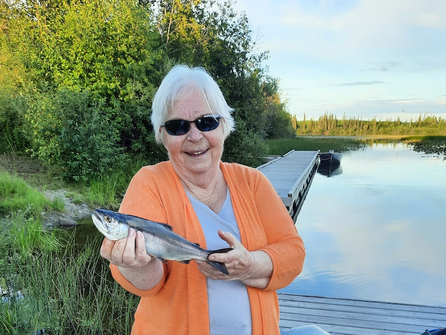 Karman's Mom with her fish she caught at Tatuk Lake